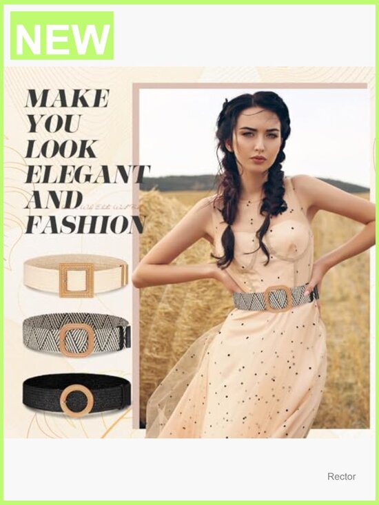 3 Straw Woven Elastic Waist Belts Bohemian Dress Braided Belt Set